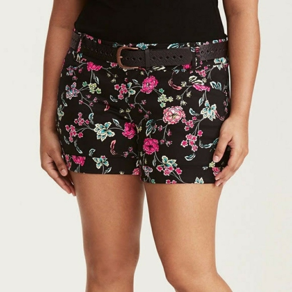 Torrid Black Floral Satin Shorts